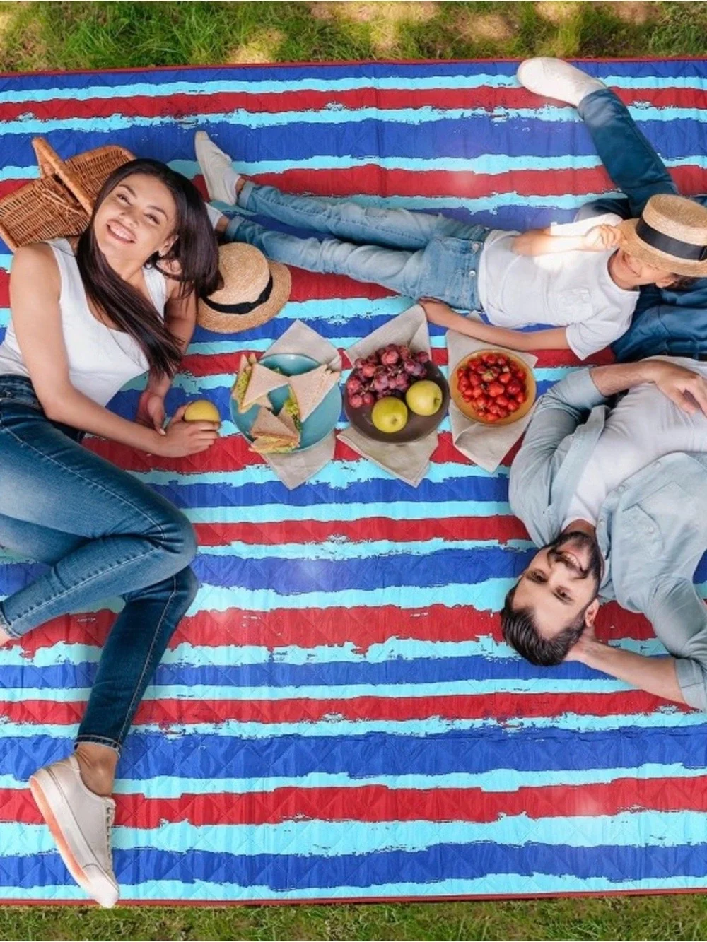 Striped Outdoor Picnic Blanket - Blue & Red